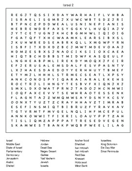 Israel culture, geography, people, nature and fun facts word search