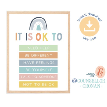 Preview of It is ok to poster, affirmation station, SEL, stress management, classroom poste