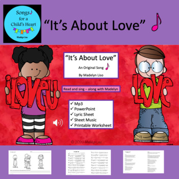 Preview of It's About Love Song/Mp3, PowerPoint, Sheet Music, Lyric and Worksheet