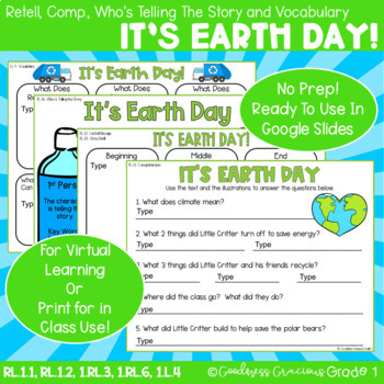 Preview of It's Earth Day! Little Critter Retell, Comp, Who's Telling The Story, & Vocab.