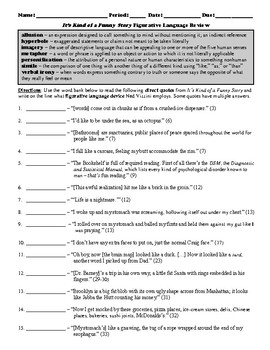 It's Kind of a Funny Story Figurative Language Review Worksheet | TPT