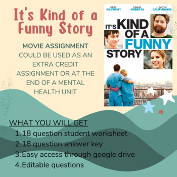 Preview of It's Kind of a Funny Story Movie Worksheet. Extra Credit. Movie Analysis