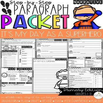Preview of It's My Day as a Superhero | Step by Step Paragraph Packet | Narrative Writing