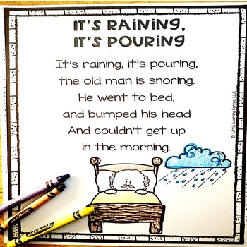 Preview of It's Raining It's Pouring Nursery Rhyme Poetry Notebook Black and White