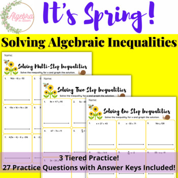 Preview of It's Spring // Solving Algebraic Inequalities // 3 Tiered Worksheets