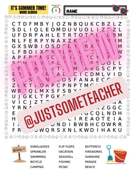 Preview of It's Summer Time! Word Search Printable (MEDIUM)!  PDF+EASEL!