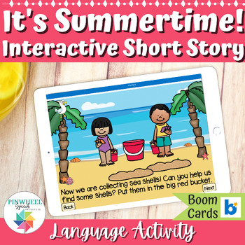 Preview of It's Summertime! Boom Cards™ Summer Short Story Language Activity Speech Therapy