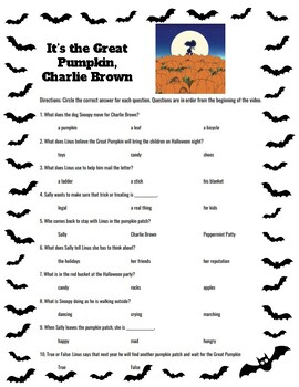 Preview of It's The Great Pumpkin, Charlie Brown Halloween Video Questions-Easy Format