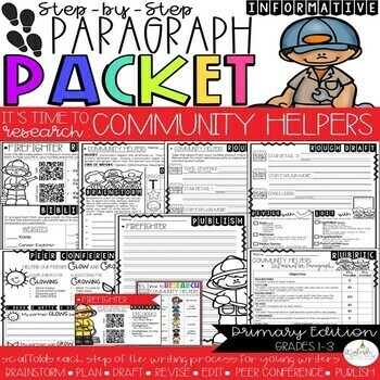 Preview of It's Time to Research Community Helpers Paragraph Packet | Informative Writing