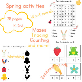 Preview of It's spring! Activity book / worksheets for first grade, K  and 2nd