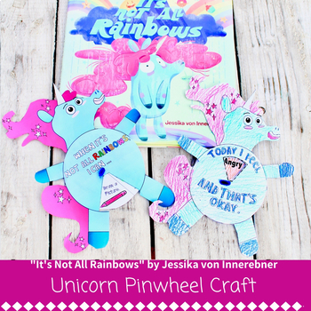 Preview of It's Not All Rainbows *Unicorn PinWheel* Feelings and Self Care Book Craftivity