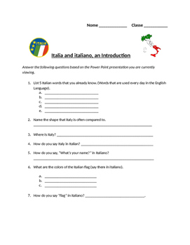 Preview of Italy and the Italian Language, a Quick Introduction - Assessment Sheet