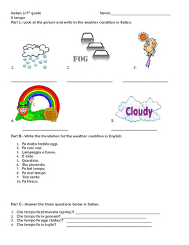Preview of Italian 1 Weather Quiz or Handout