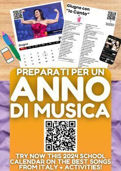 Preview of Italian 2024 Calendar with 12 Songs from Italy + Songs Activities + QR Codes