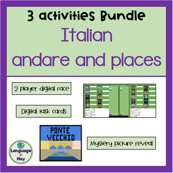 Preview of Italian ANDARE and Places Bundle Task Cards, Mystery Picture + Race Game