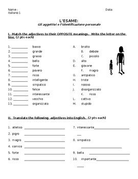 Preview of Italian Adjectives Quiz