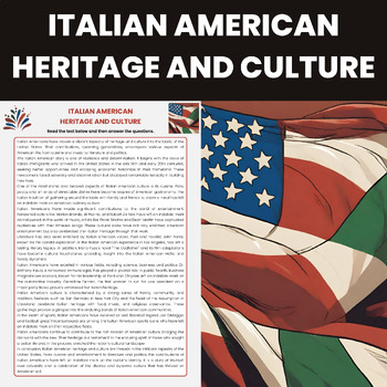Preview of Italian American Heritage and Culture Reading Comprehension Worksheet