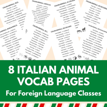 Preview of Italian Animals Vocab List Pages