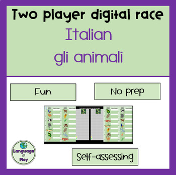 Preview of Italian Animals Vocabulary Two Player Digital Race Self Checking Game