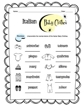 Italian Baby Clothes Worksheet Packet by Sunny Side Up ...