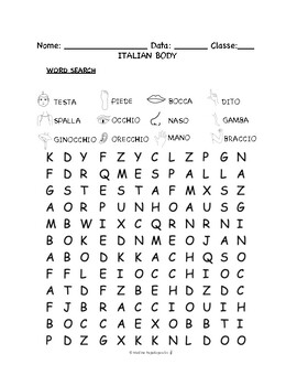 Preview of Italian Body PUZZLES & WORKSHEETS | Crossword, Matching, Word search + MORE