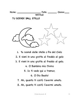 Preview of Italian Christmas SONG & COLORING PAGE | Tu scendi dalle stelle & Oh Albero
