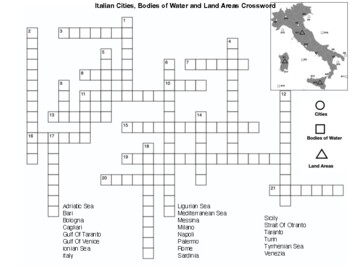 Italian Cities Bodies of Water and Land Areas Crossword by Northeast
