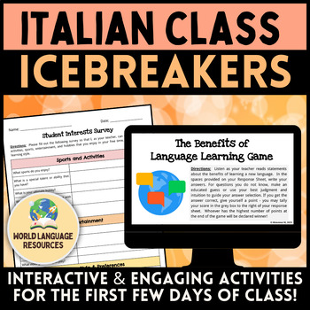 Preview of Italian Class Back to School Icebreaker Activities