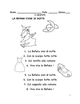 Preview of Italian Clothes SONG & COLORING PAGE | La Befana vien di notte