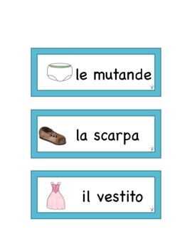 Preview of Italian Clothes WORD WALL