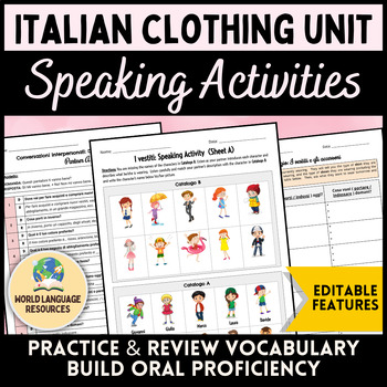 Preview of Italian Clothing Unit: I vestiti - Speaking Activities & Assessments