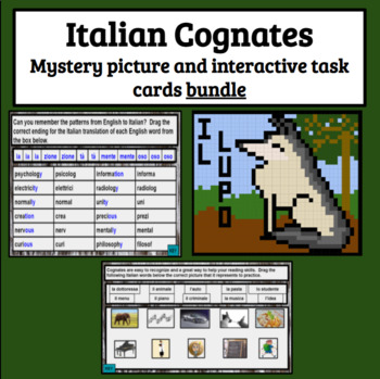 Preview of Italian Cognates Bundle Interactive Digital Task Cards and Mystery Art Picture