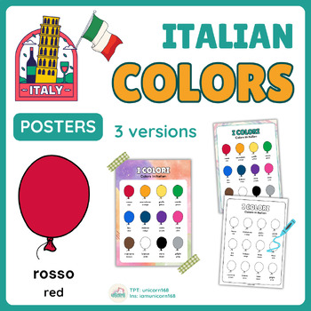 Preview of Colors in Italian (I colori): Vocabulary Posters, Bilingual, 3 Versions