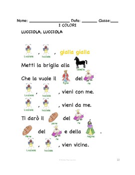 Preview of Italian Colors REBUS SONG | Lucciola lucciola, Seta Moneta, & Filastrocca arcoba