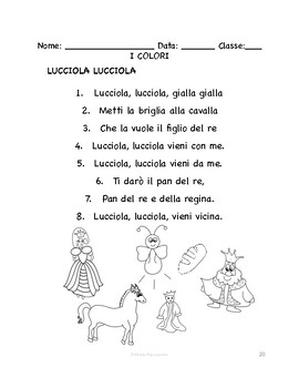 Preview of Italian Colors SONG & COLORING PAGE | Lucciola lucciola, Seta Moneta, Filastrocc