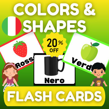 Preview of Italian Colors & Shapes Bundle -Printable Flash Cards For Kids and Students
