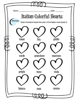 Preview of Italian Colors Worksheet