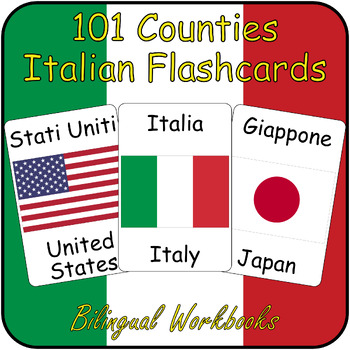 Preview of Italian Countries Flash Cards- 101 English - Italian Bilingual Country Flashcard