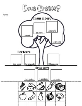 Preview of Italian | Cut & Paste Activity | frutta e verdura | 2nd - 8th