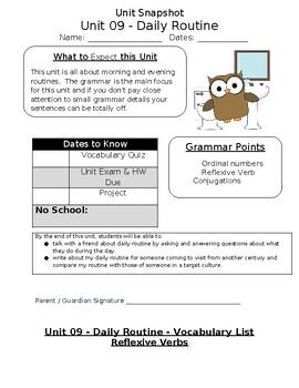 Preview of Italian Daily Routine Unit Packet