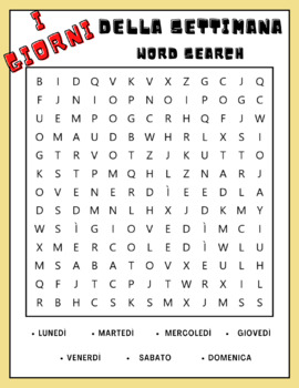 Preview of Italian Days of The Week Word Search Puzzle Worksheet