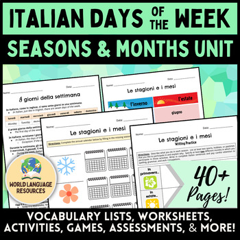 Preview of Italian Days of the Week, Seasons, & Months Unit (I giorni, stagioni, mesi)