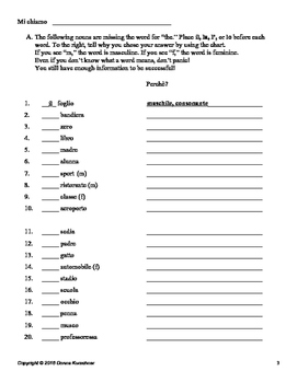 Italian: Singular Definite Article Introduction and Practice Worksheet