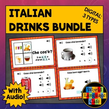 Preview of ITALIAN DRINKS BOOM CARDS ⭐ Italian Digital Flashcards ⭐ Italian Boom Cards