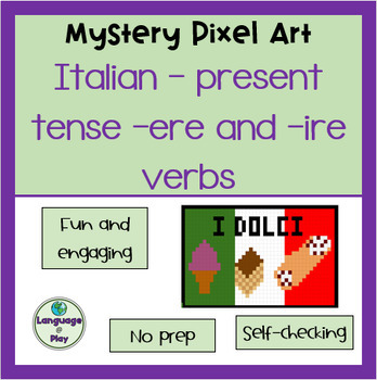 Preview of Italian ERE + IRE verbs Present Tense Mystery Pixel Art Activity on Google