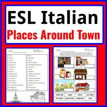 Preview of Italian ESL Newcomer Activities: Community Places Around Town Vocabulary
