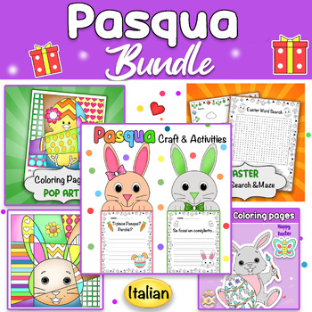 Preview of Italian Easter Activities Bundle - Crafts, coloring, word search, Spring Writing
