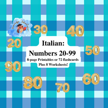 Preview of Italian/English Bundle: Numbers 20-99 Flashcards/ Printables/ Worksheets