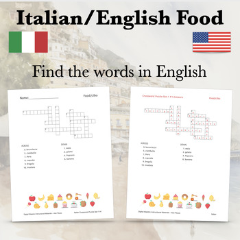 Italian/English food vocabulary crossword puzzles TPT