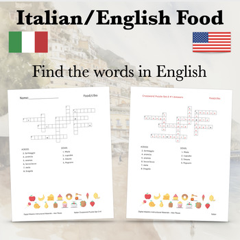 Italian/English food vocabulary crossword puzzles TPT